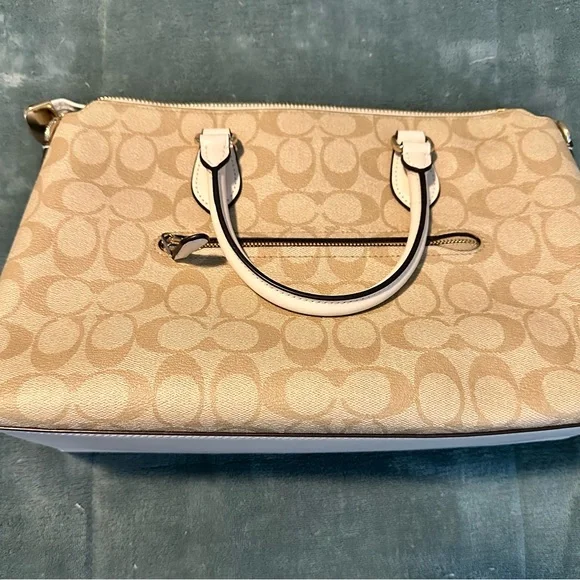 Coach Khaki Signature Canvas Satchel with Chalk Trim - Picture 2 of 6